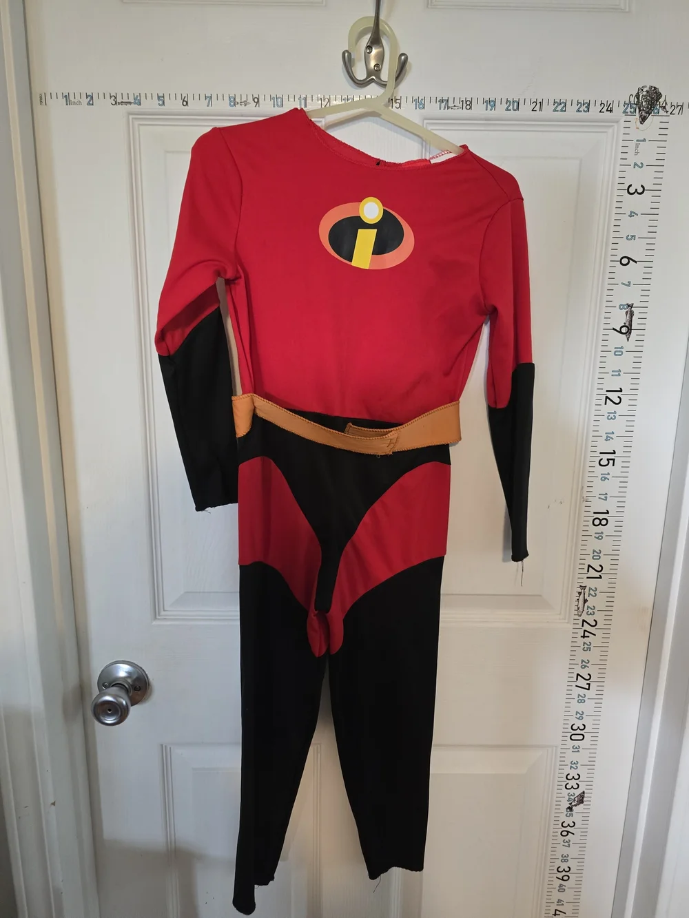 Disney Red and Black Superhero Jumpsuit with Gold Belt